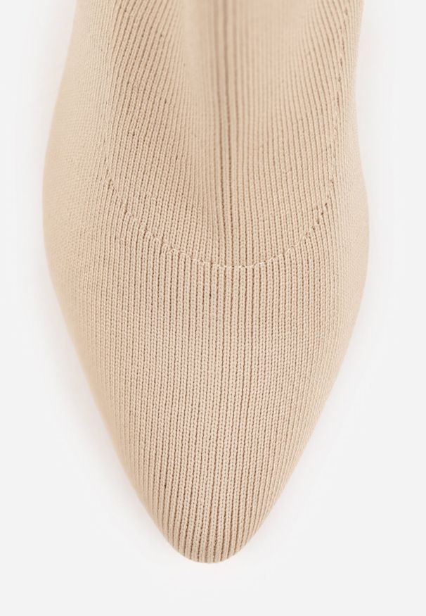 Born2be - Ciemnobeżowe Eleganckie Botki VICES na Słupku ze Skarpetkową Cholewką Rasoria. Okazja: na co dzień, na spotkanie biznesowe, do pracy. Zapięcie: bez zapięcia. Kolor: beżowy. Materiał: satyna, skóra. Szerokość cholewki: normalna. Obcas: na słupku. Styl: elegancki