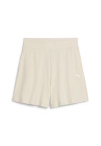 Puma - Damskie prążkowane szorty ESS ELEVATED 5" z wysokim stanem PUMA. Stan: podwyższony. Kolor: biały, wielokolorowy, beżowy. Materiał: prążkowany