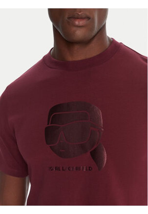 Karl Lagerfeld - KARL LAGERFELD T-Shirt 755032 554221 Bordowy Regular Fit. Typ kołnierza: dekolt w karo. Kolor: czerwony. Materiał: bawełna