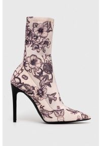 Pinko botki Valentine damskie kolor beżowy na szpilce 100661 A0O8 NZ8. Kolor: beżowy. Materiał: skóra. Obcas: na szpilce. Wysokość obcasa: średni #1