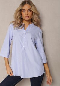 Renee - Jasnoniebieska Koszula z Bawełny o Luźnym Kroju w Paski z Guziczkami Konolla. Kolor: niebieski. Materiał: bawełna. Wzór: paski #3