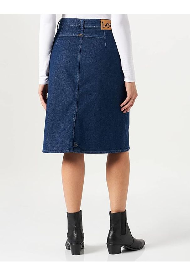 Lee - LEE BUTTON THROUGH SKIRT DAMSKA SPÓDNICA JEANSOWA JEANS DARK WILMA L30HDJG 112106453. Materiał: jeans