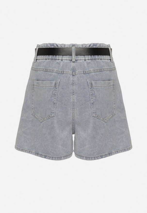 Born2be - Jasnoniebieskie Szorty Jeansowe z Ozdobnymi Przeszyciami Gumką w Talii i Paskiem Alariana. Okazja: na co dzień. Kolor: niebieski. Materiał: jeans. Styl: elegancki, klasyczny, casual