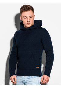 Ombre Clothing - Sweter męski E181 - granatowy - M. Kolor: niebieski. Materiał: akryl #4