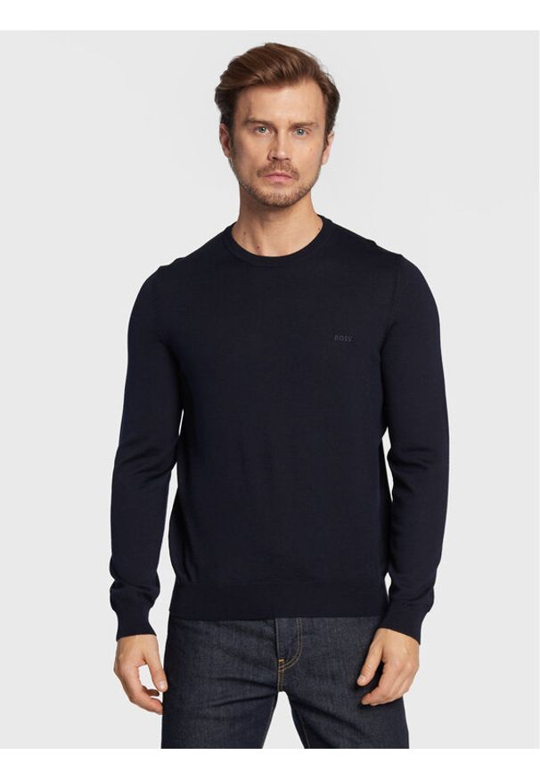 BOSS - Boss Sweter Botto-L 50476364 Granatowy Regular Fit. Kolor: niebieski. Materiał: bawełna