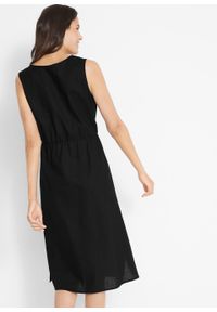 Sukienka lniana midi z plisą guzikową bonprix czarny. Kolor: czarny. Materiał: len. Długość: midi #3