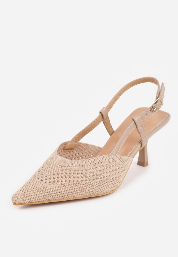 Renee - Beżowe Ażurowe Sandały na Szpilce Slingback Erilise. Zapięcie: sprzączka. Kolor: beżowy. Wzór: ażurowy. Obcas: na szpilce. Styl: elegancki