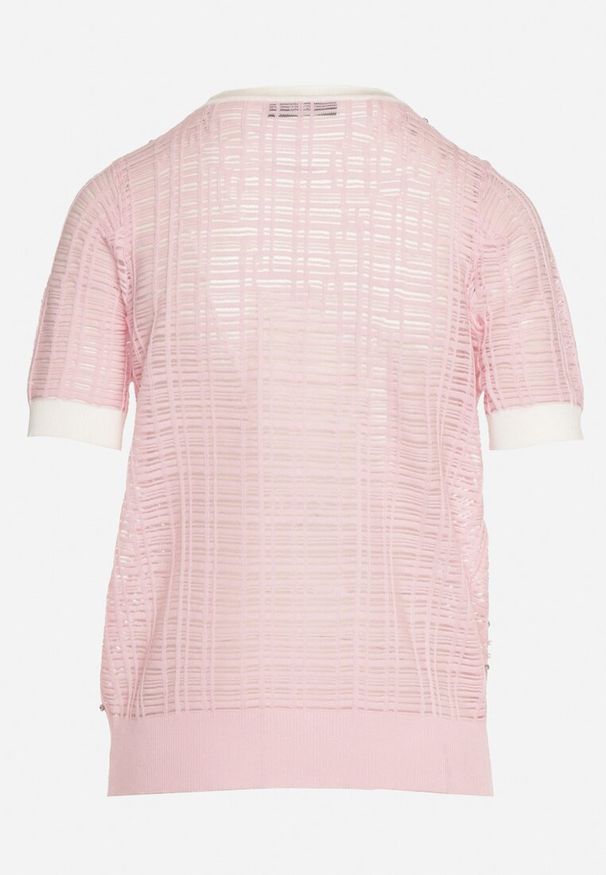 Born2be - Różowa Bluzka z Wiskozy Ozdobiona Cyrkoniami i Perłami Eioratia. Kolor: różowy. Materiał: wiskoza. Wzór: aplikacja. Styl: elegancki