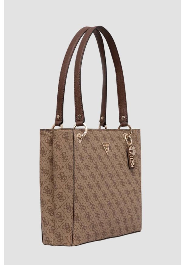 Guess - GUESS Brązowa shopperka damska Noelle Tote. Kolor: brązowy. Materiał: skórzane