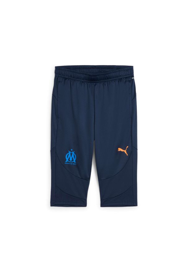 Puma - Spodnie treningowe 3/4 OM 2024/25. Kolor: wielokolorowy, niebieski, pomarańczowy. Sport: piłka nożna