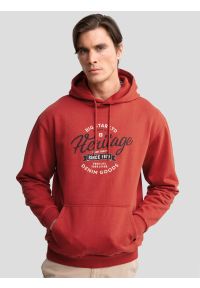 Big-Star - Bluza męska z kapturem z nadrukiem ceglasta Herity 704. Okazja: na co dzień. Typ kołnierza: kaptur. Kolor: czerwony. Materiał: dzianina, jeans. Wzór: nadruk. Styl: casual #1