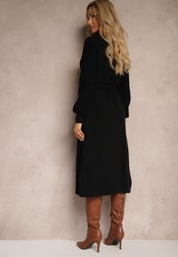 Renee - Czarna Sukienka z Dodatkiem Wiskozy z Paskiem i Ozdobnymi Rękawami Daiviane. Kolor: czarny. Materiał: wiskoza. Sezon: zima #2
