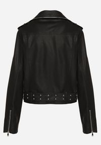 Born2be - Czarna Kurtka Ramoneska z Paskiem z Klamrą Ralvila. Okazja: na co dzień. Kolor: czarny. Materiał: jeans, materiał, wiskoza. Długość rękawa: długi rękaw. Długość: długie. Styl: casual, rockowy, elegancki #5