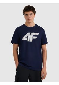4f - 4F T-shirt regular z nadrukiem męski - granatowy 3XL. Okazja: na co dzień. Kolor: niebieski. Wzór: nadruk. Styl: casual