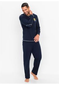 bonprix - Bawełniana piżama z długim rękawem.. Kolor: niebieski. Materiał: bawełna. Długość: długie #1