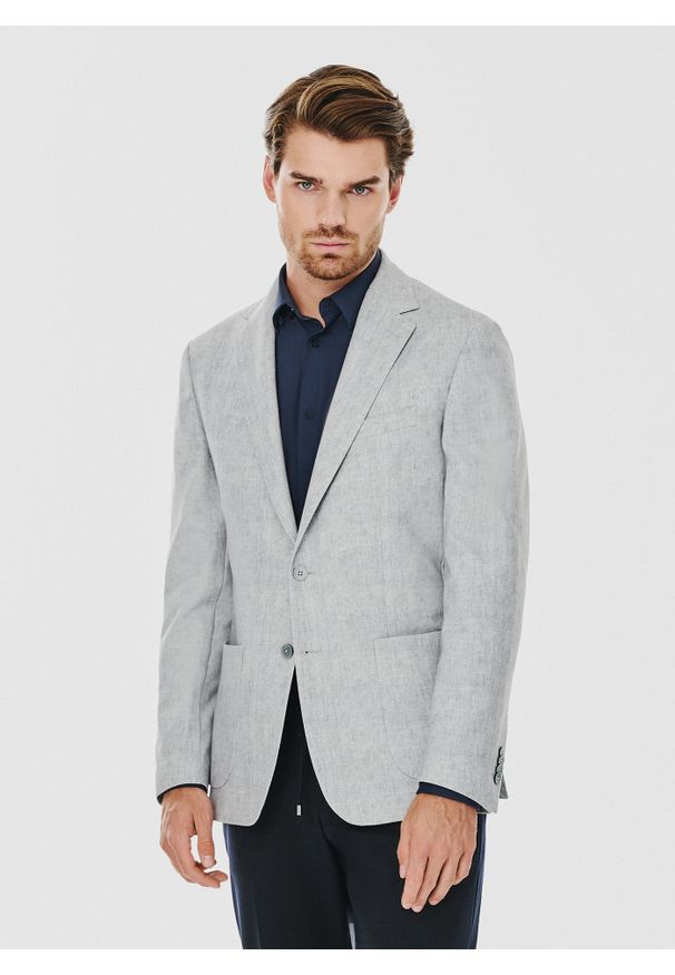 Pako Lorente - PAKO LORENTE – Casualowa marynarka męska w kolorze szarym. Okazja: na co dzień. Kolor: szary. Materiał: poliester, elastan, wiskoza. Sezon: jesień. Styl: casual