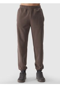 4f - Spodnie dresowe joggery męskie - brązowe. Kolor: brązowy. Materiał: dresówka. Wzór: gładki, ze splotem, nadruk