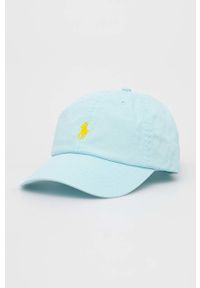 Polo Ralph Lauren czapka z daszkiem bawełniana kolor turkusowy z aplikacją. Kolor: turkusowy. Materiał: bawełna. Wzór: aplikacja