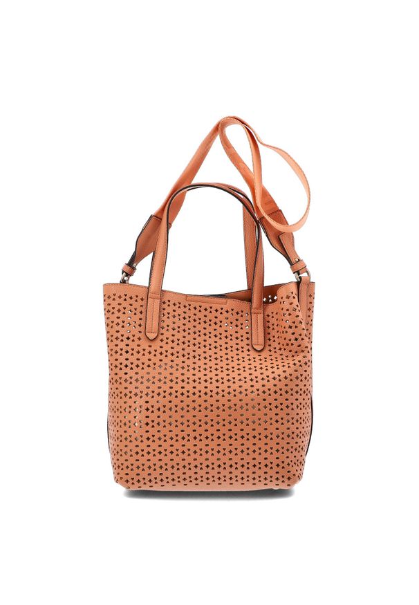 Pomarańczowa Ażurowa Damska Torebka Hispanitas. Kolor: pomarańczowy. Wzór: ażurowy. Sezon: lato. Materiał: skórzane. Styl: casual, elegancki. Rodzaj torebki: na ramię