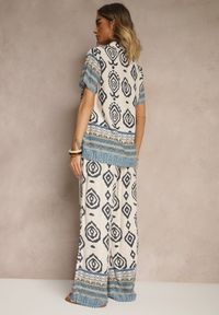 Renee - Niebieski Komplet z Wiskozy Luźne Spodnie i Bluzka w Print Boho Ralkio. Kolor: niebieski. Materiał: wiskoza. Wzór: nadruk