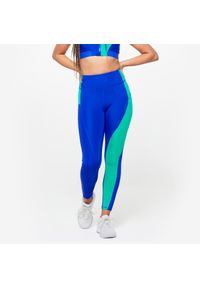 DOMYOS - Legginsy fitness damskie Domyos. Kolor: wielokolorowy, niebieski, zielony. Materiał: materiał, poliamid, poliester, elastan. Sport: fitness
