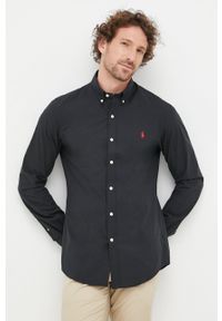 Polo Ralph Lauren koszula 710832480006 męska kolor czarny slim z kołnierzykiem button-down. Typ kołnierza: button down, polo. Kolor: czarny. Materiał: tkanina. Długość rękawa: długi rękaw. Długość: długie. Wzór: gładki #4