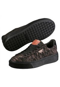 Buty do chodzenia damskie Puma Basket Platform VR Wmns. Zapięcie: sznurówki. Kolor: wielokolorowy, czarny, zielony. Materiał: materiał, syntetyk, tkanina. Szerokość cholewki: normalna. Obcas: na platformie. Sport: turystyka piesza