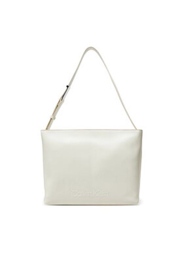 Calvin Klein Torebka Embossed Logo Medium Shopper K60K613172 Écru. Kolor: kremowy. Materiał: skórzane