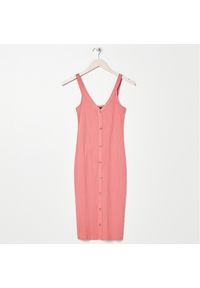Sinsay - Prążkowana sukienka midi - Różowy. Kolor: różowy. Materiał: prążkowany. Długość: midi #1