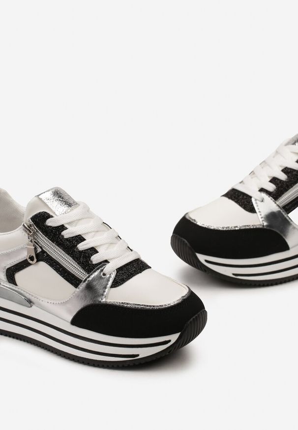 Born2be - Czarne Sneakersy na Grubej Podeszwie z Brokatem i Metalicznymi Wstawkami Aeliss. Kolor: czarny