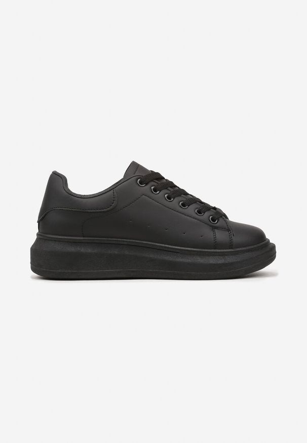 Renee - Czarne Sneakersy Typu Tenisówki na Niskim Koturnie Elanireth. Okazja: na co dzień. Nosek buta: okrągły. Kolor: czarny. Materiał: jeans. Obcas: na koturnie