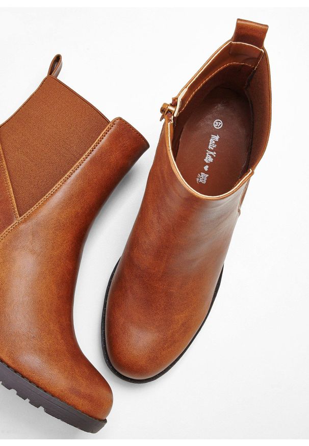 bonprix - Krótkie botki. Kolor: brązowy