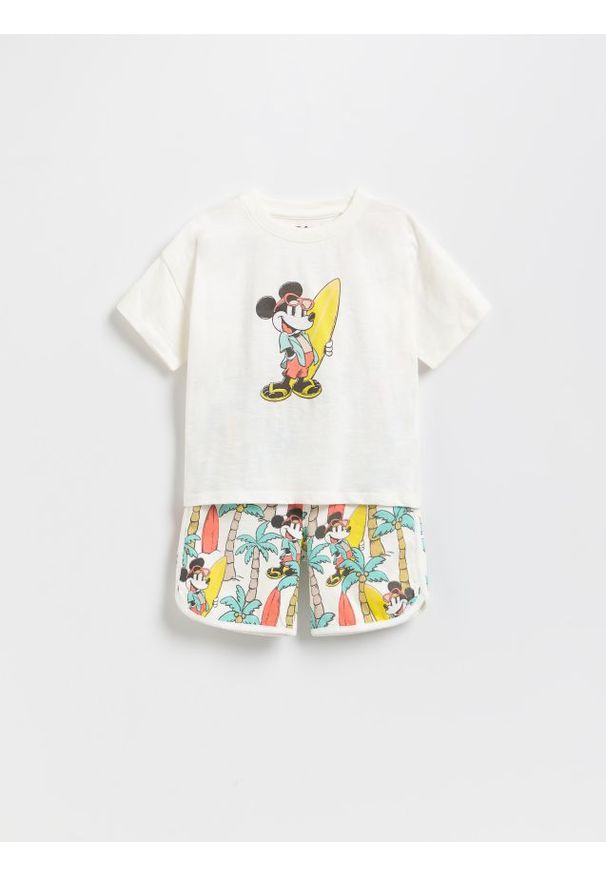 Reserved - Komplet Mickey Mouse - złamana biel. Materiał: bawełna, dzianina. Wzór: motyw z bajki
