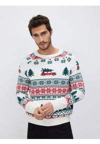 Reserved - Sweter ze świątecznym wzorem - złamana biel. Materiał: dzianina, bawełna. Styl: wizytowy #1