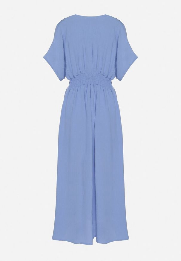 Born2be - Niebieska Sukienka z Bawełną i Górą w Stylu Nietoperza Filenia. Okazja: na co dzień. Kolor: niebieski. Materiał: bawełna. Styl: casual