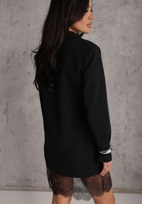 Renee - Czarna Sukienka-Marynarka VICES o Pudełkowym Kroju z Ozdobną Koronką Cheridine. Kolor: czarny. Materiał: koronka. Wzór: koronka. Styl: elegancki #3