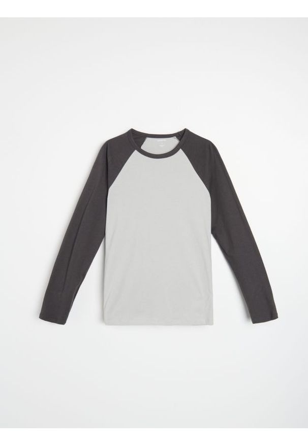 Sinsay - Bawełniana koszulka longsleeve - szary. Kolor: szary. Materiał: bawełna. Długość rękawa: długi rękaw