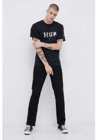 HUF T-shirt bawełniany kolor czarny z nadrukiem. Okazja: na co dzień. Kolor: czarny. Materiał: bawełna. Wzór: nadruk. Styl: casual #3