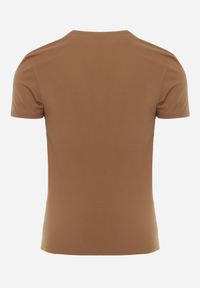 Born2be - Brązowa Koszulka T-shirt z Bawełny z Dekoltem w Serek Rionisse. Okazja: do pracy, do domu. Typ kołnierza: dekolt w serek. Kolor: brązowy. Materiał: bawełna. Styl: elegancki, klasyczny #5