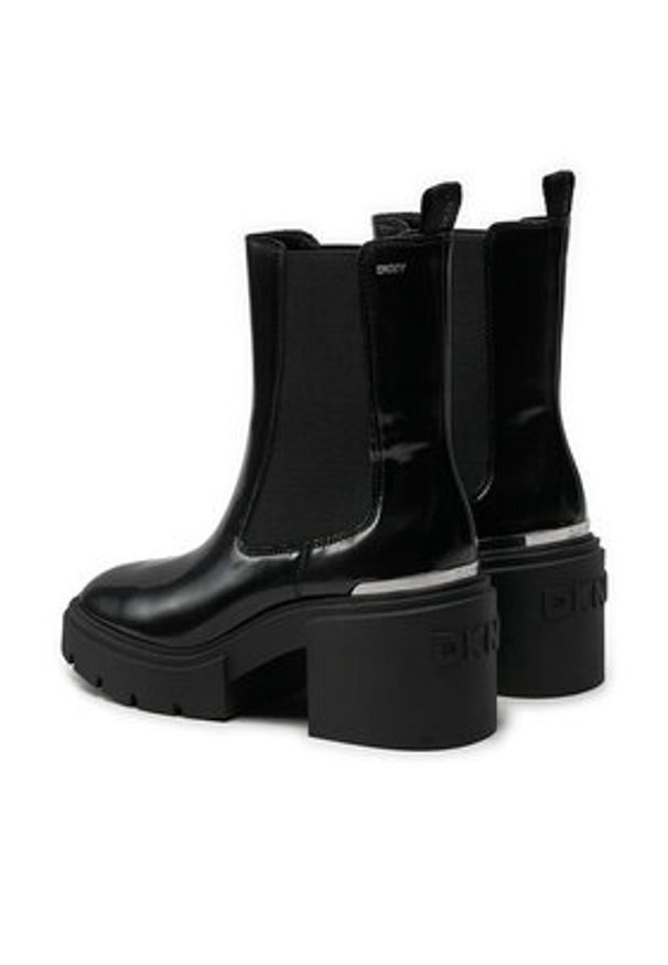 DKNY Botki Thana K4477867 Czarny. Kolor: czarny. Materiał: lakier, skóra