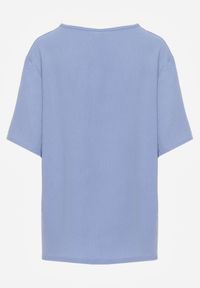 Born2be - Niebieski Minimalistyczny T-shirt z Teksturowanej Tkaniny z Bawełną Shinost. Okazja: do pracy, na co dzień. Kolekcja: plus size. Kolor: niebieski. Materiał: bawełna, tkanina. Styl: casual #4
