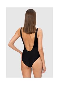 MOSCHINO Czarny jednoczęściowy strój kąpielowy damski z białym logo, Rozmiar XS. Kolor: czarny. Materiał: poliamid. Wzór: nadruk #3