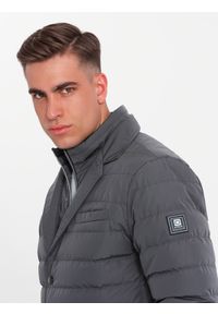 Ombre Clothing - Pikowana kurtka męska o kroju marynarki – grafitowa V2 - Rozmiar: M. Kolor: szary. Materiał: guma, syntetyk, poliester, materiał. Wzór: aplikacja. Styl: klasyczny, elegancki #6