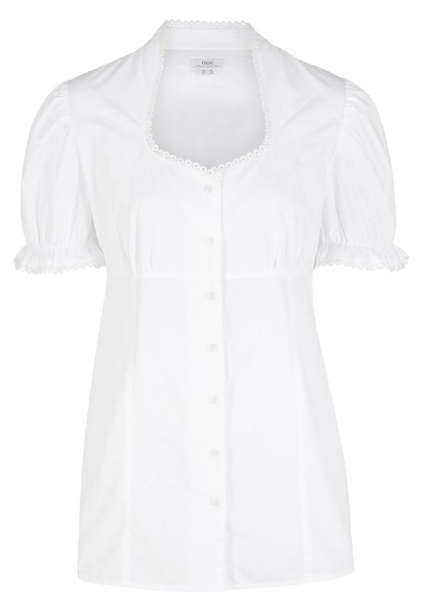 Bluzka w ludowym stylu z atrakcyjnym dekoltem bonprix biały. Kolor: biały. Materiał: bawełna