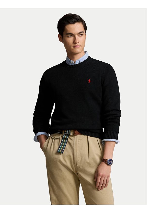 Polo Ralph Lauren Sweter 710810846020 Czarny Regular Fit. Typ kołnierza: polo. Kolor: czarny. Materiał: bawełna