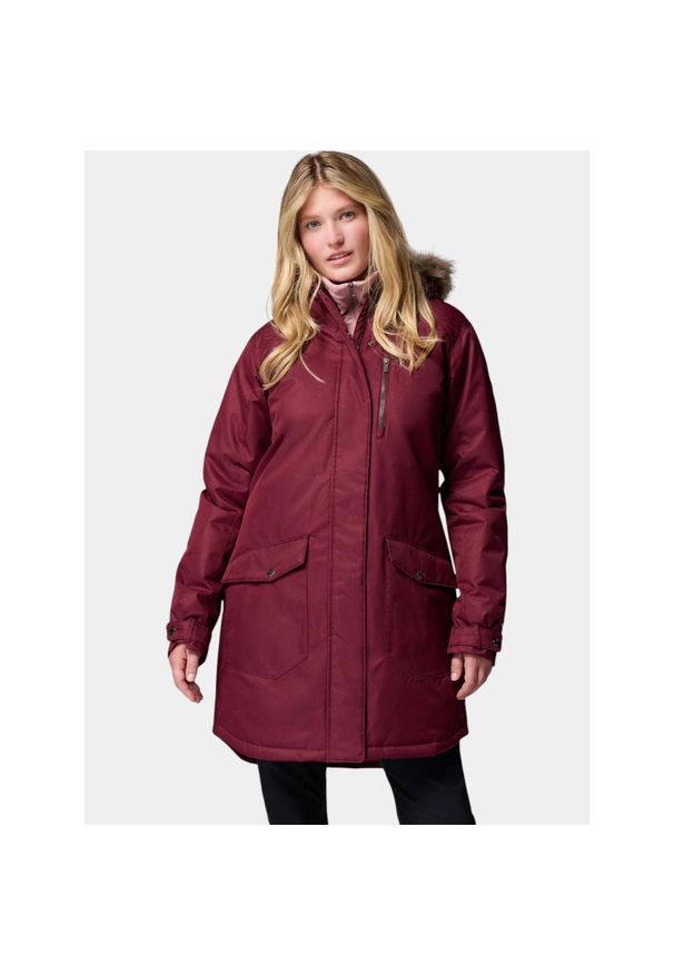 columbia - Płaszcz Zimowy Damski Columbia Suttle Mountain. Kolor: czerwony. Materiał: puch. Sezon: zima. Sport: turystyka piesza