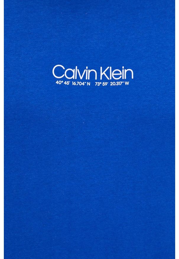 Calvin Klein bluza męska z nadrukiem. Kolor: niebieski. Materiał: dzianina, włókno. Wzór: nadruk