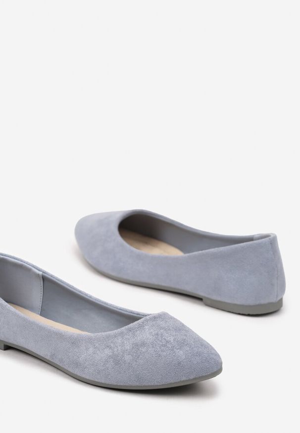 Renee - Niebieskie Casualowe Balerinki z Ekozamszu Lorlivin. Okazja: na co dzień. Kolor: niebieski. Materiał: jeans. Wzór: ażurowy. Styl: casual
