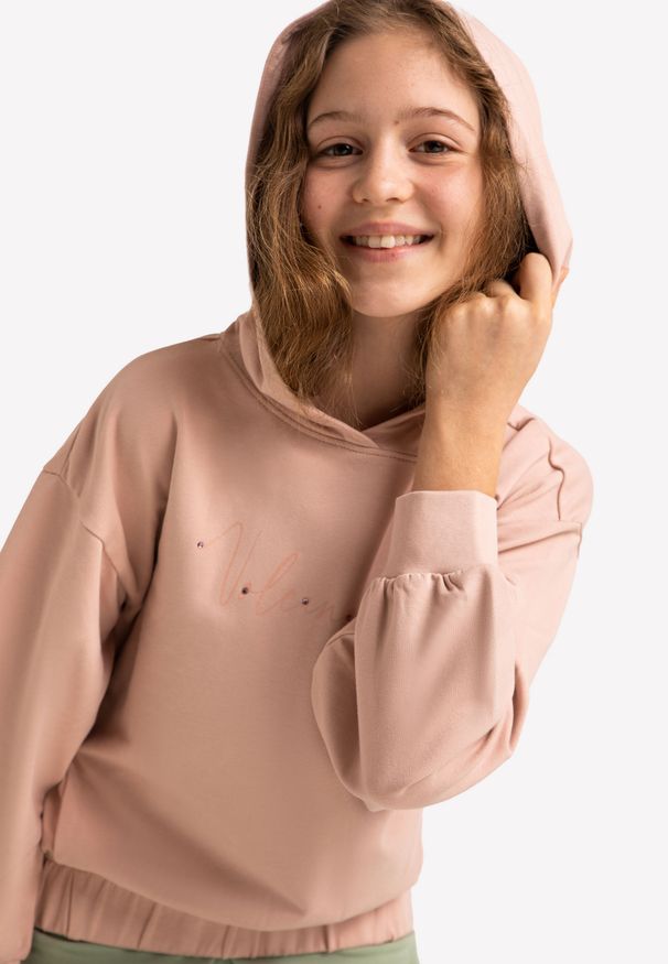 Volcano - Różowa bluza dziewczęca oversize B-MILEY JUNIOR. Kolor: różowy. Materiał: materiał, bawełna, dresówka, elastan, dzianina. Wzór: nadruk. Styl: sportowy