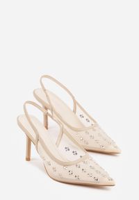 Born2be - Złote Siateczkowe Sandały Slingback na Szpilce z Cyrkoniami Eshirvyn. Okazja: na randkę. Kolor: złoty. Materiał: satyna, jeans. Obcas: na szpilce. Styl: elegancki #7